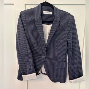 Zara Basic Classic Navy Blue White Stripe Blazer Size L